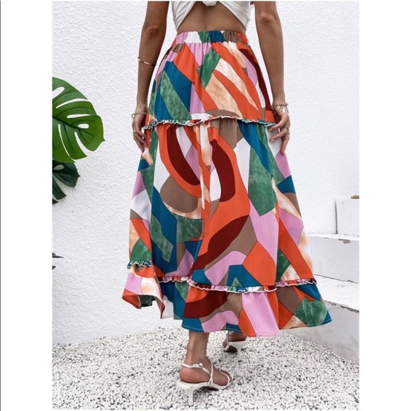 Boho Geo Abstract Print Maxi Skirt - Picture 3 of 6
